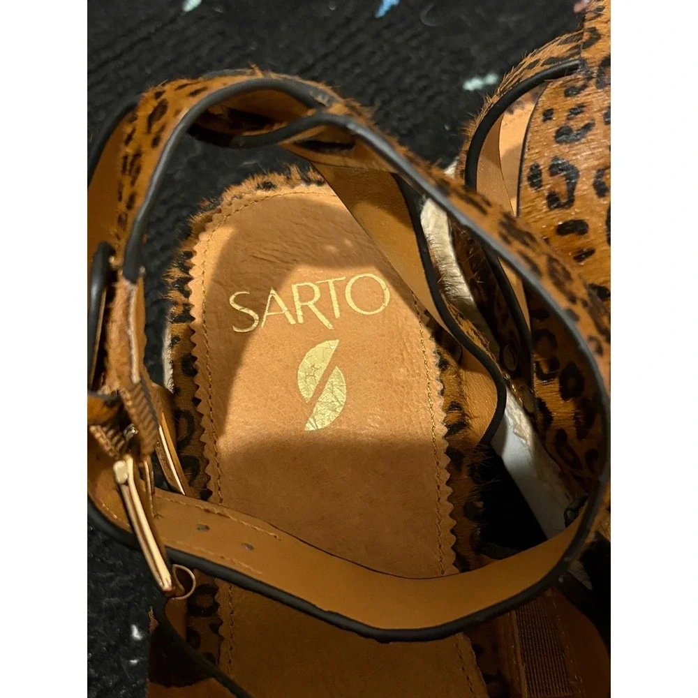 Sarto by Franco Sarto Calvin Leopard Tiger Print Calf Hair Platform Sandals 8M